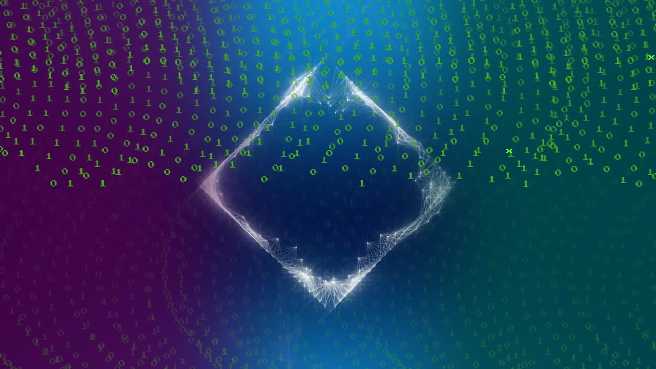 animación de la codificación binaria y el procesamiento de datos sobre fondo de gradiente.