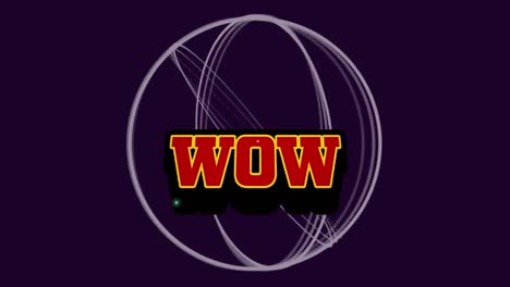 Animation of wow text over moving geometrical shapes on dark background