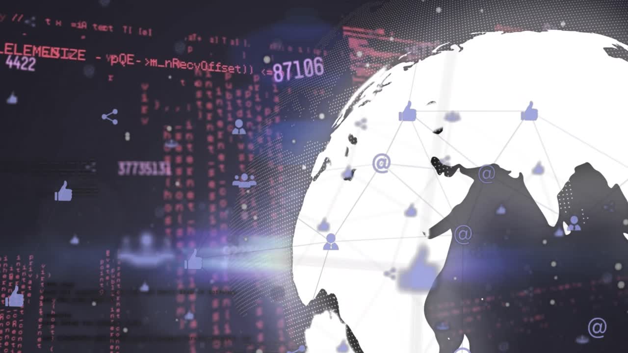 검은색 배경에 데이터와 숫자가 있는 지구상의 애니메이션