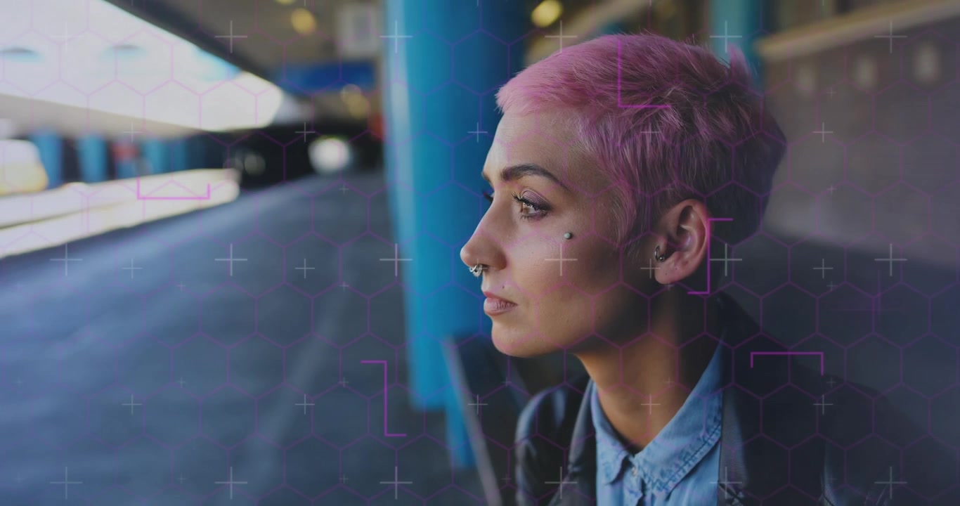 Animation of shapes over caucasian woman