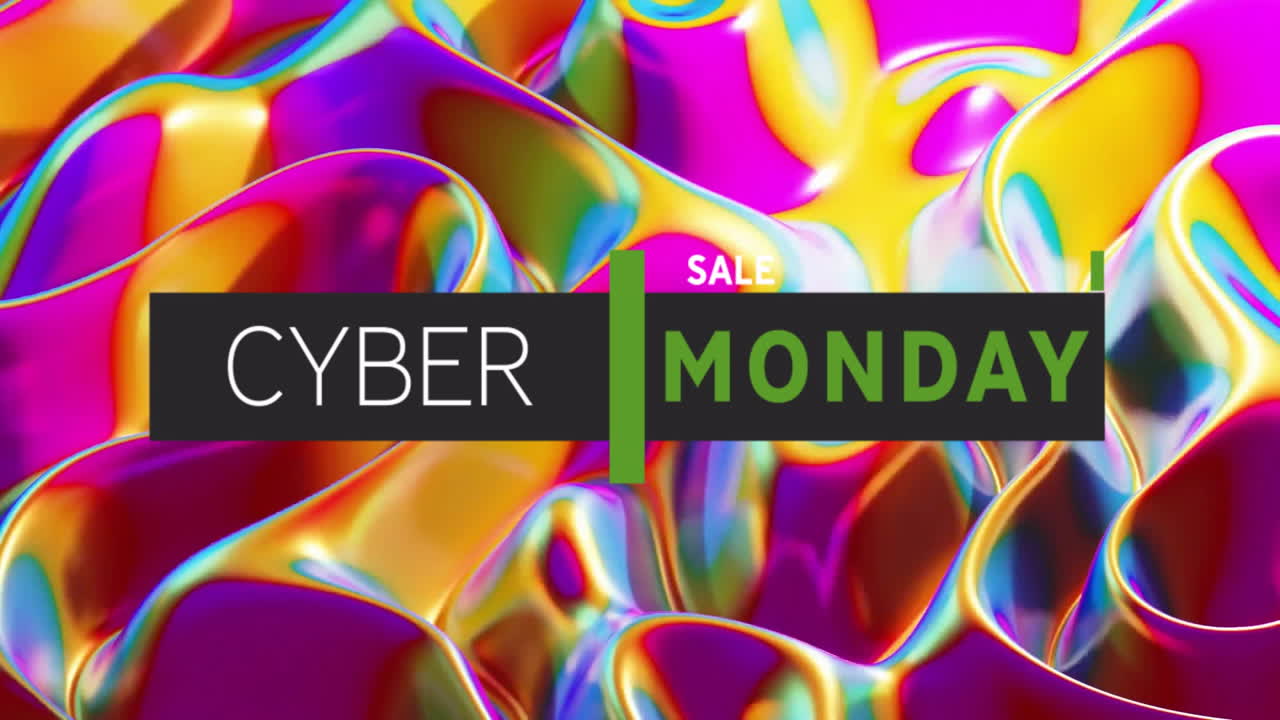 Animation of cyber monday sale text over vibrant pattern background