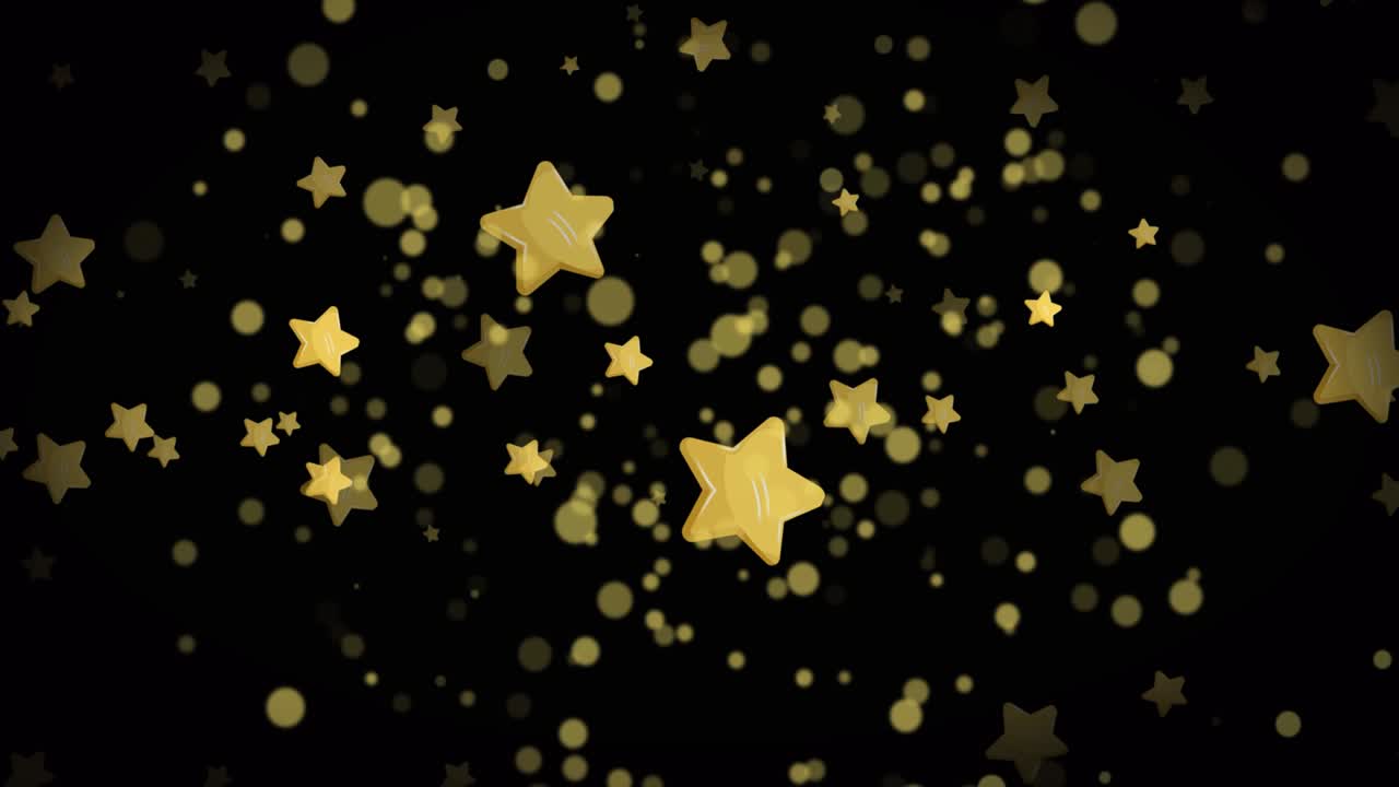 animación de puntos dorados y estrellas que caen sobre un fondo negro