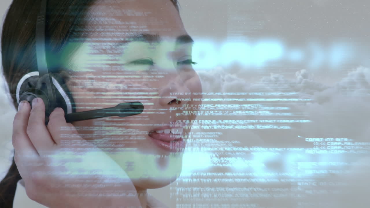 Animation of data processing over smiling businessman wearing vr headset