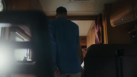 couple in rv interior