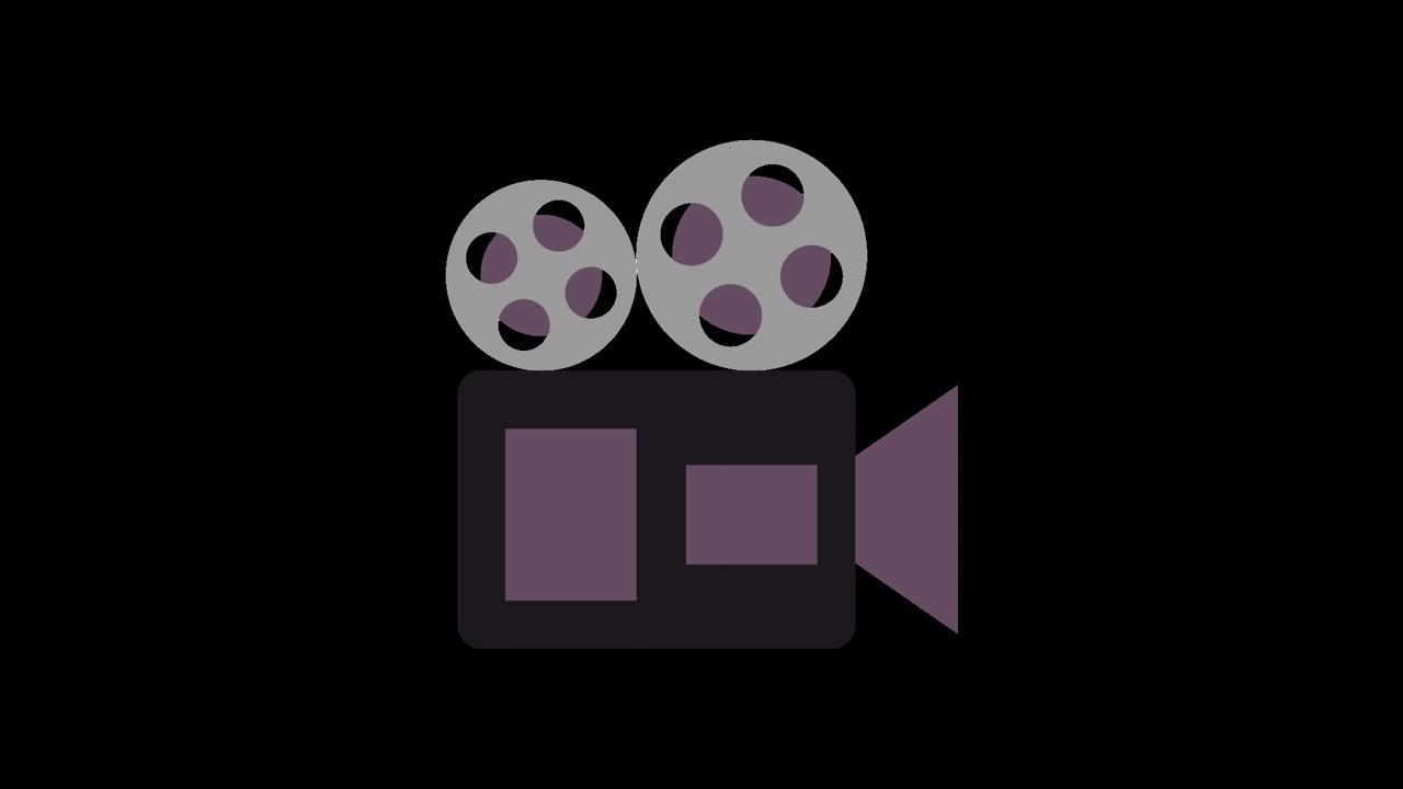 Animated Film Camera Icon Appearing and Shrinking on Black Background