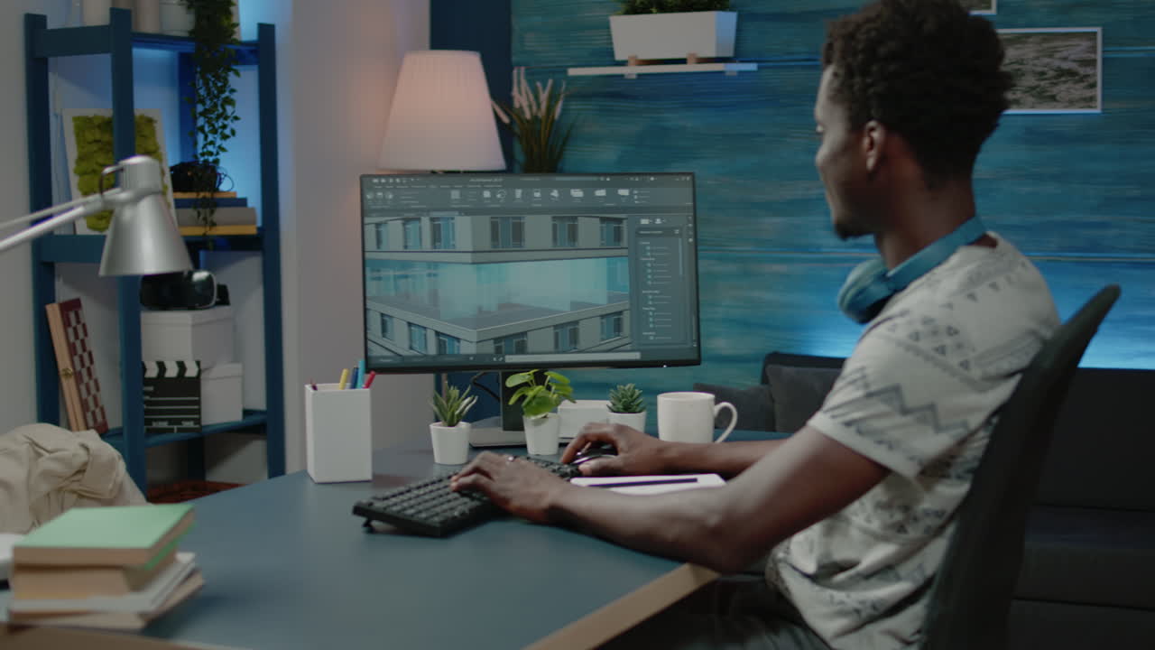 African american architect working on building model plan