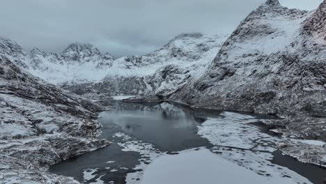 Aerial-view-of-Lofoten-Islands-beautiful-landscape-during-winter