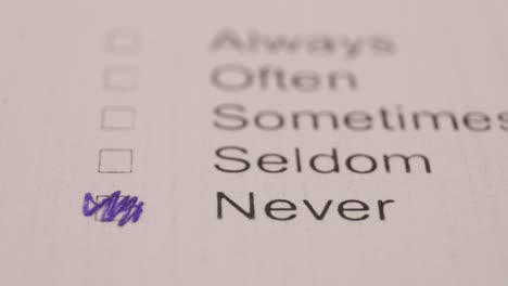 marking never in selection box using blue pen