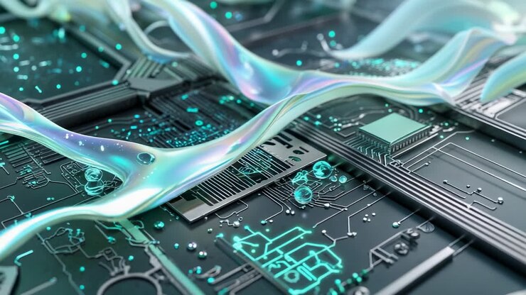 Abstract Futuristic Circuitry with Iridescent Fluids