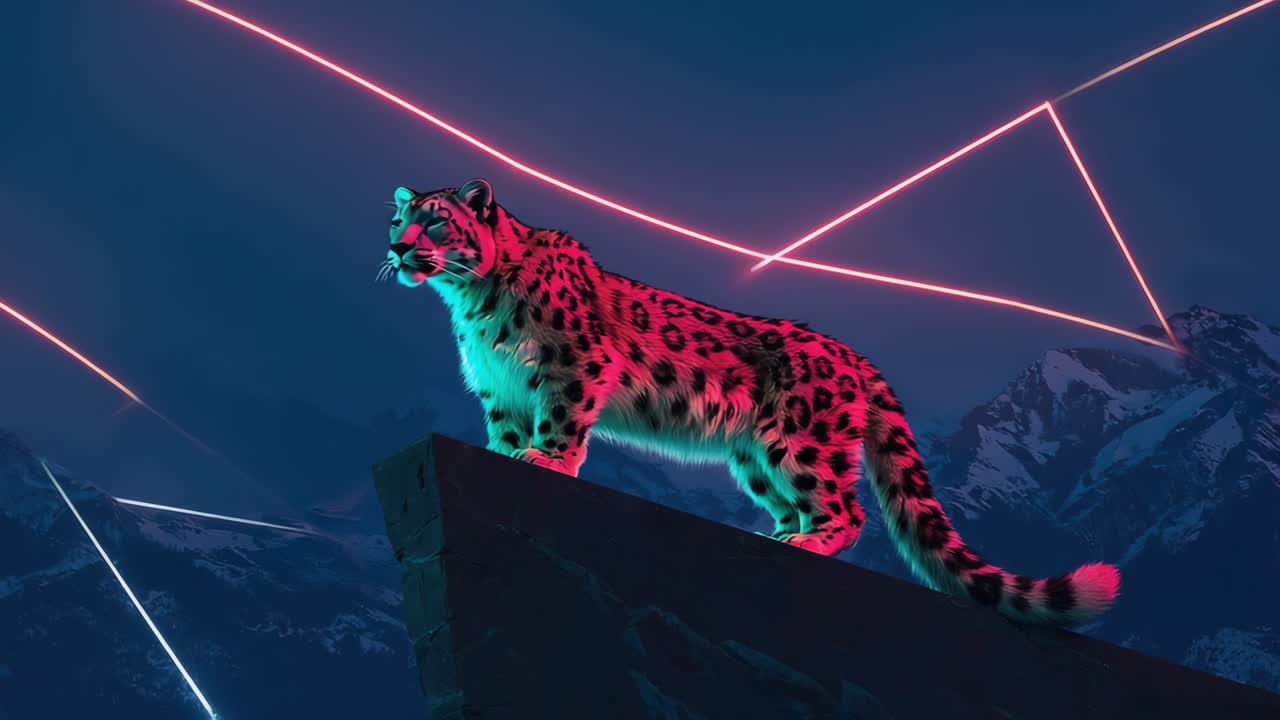 Snow Leopard with Neon Lasers