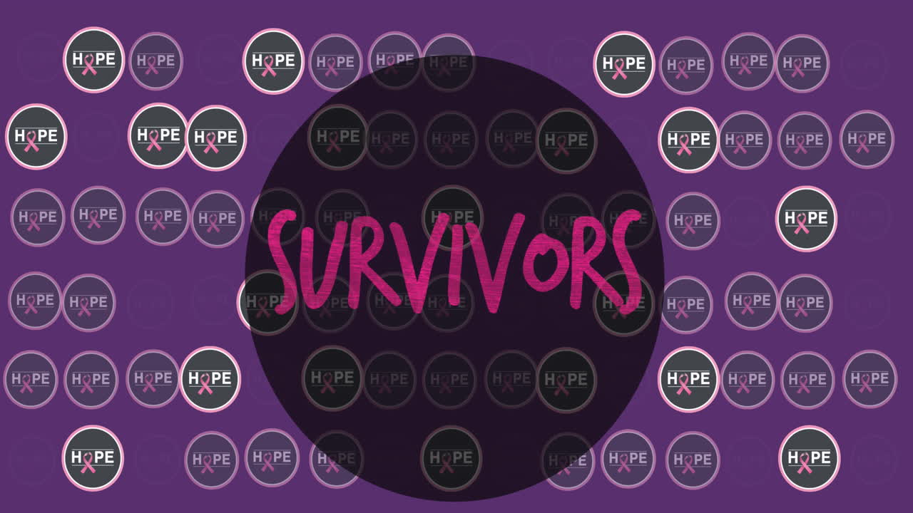 생존자 텍스트 위에 분홍색 리본으로 여러 희망 텍스트의 애니메이션