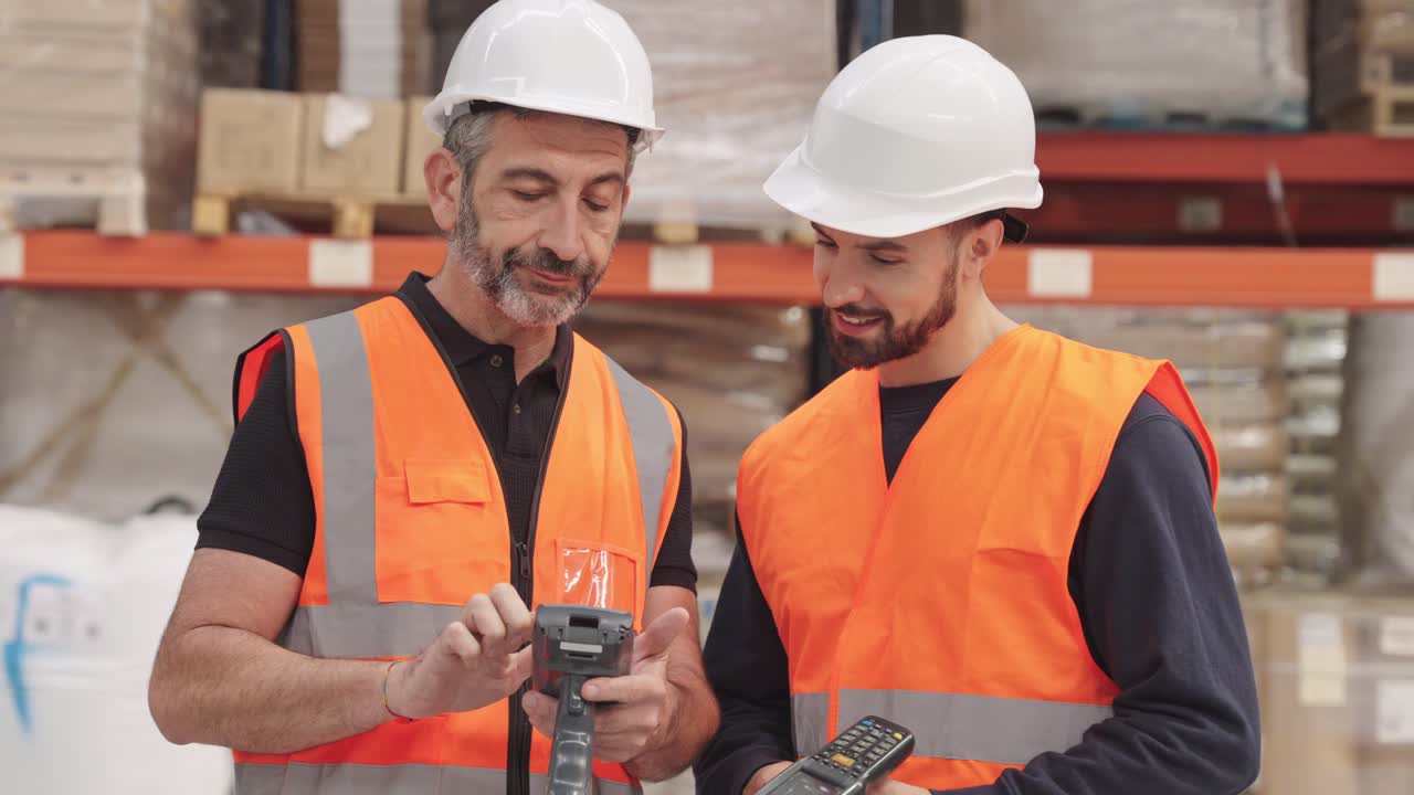 trabajadores del almacén escaneando el inventario