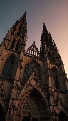 gothic cathedral facade at sunset