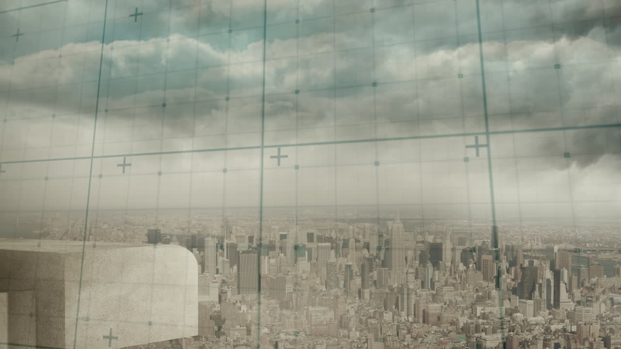 도시 풍경 위의 마커와 함께 그리드의 애니메이션