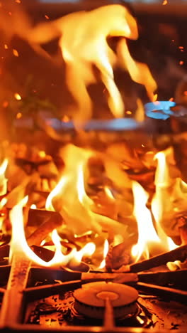 a stove top with a fire burning on it. the fire is very hot and is cooking food
