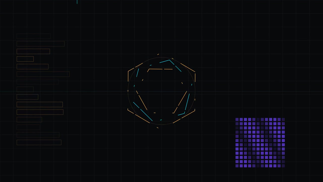 Abstract Digital Interface with Rotating Geometric Shapes and Data