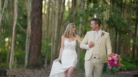 romantic wedding couple in a forest