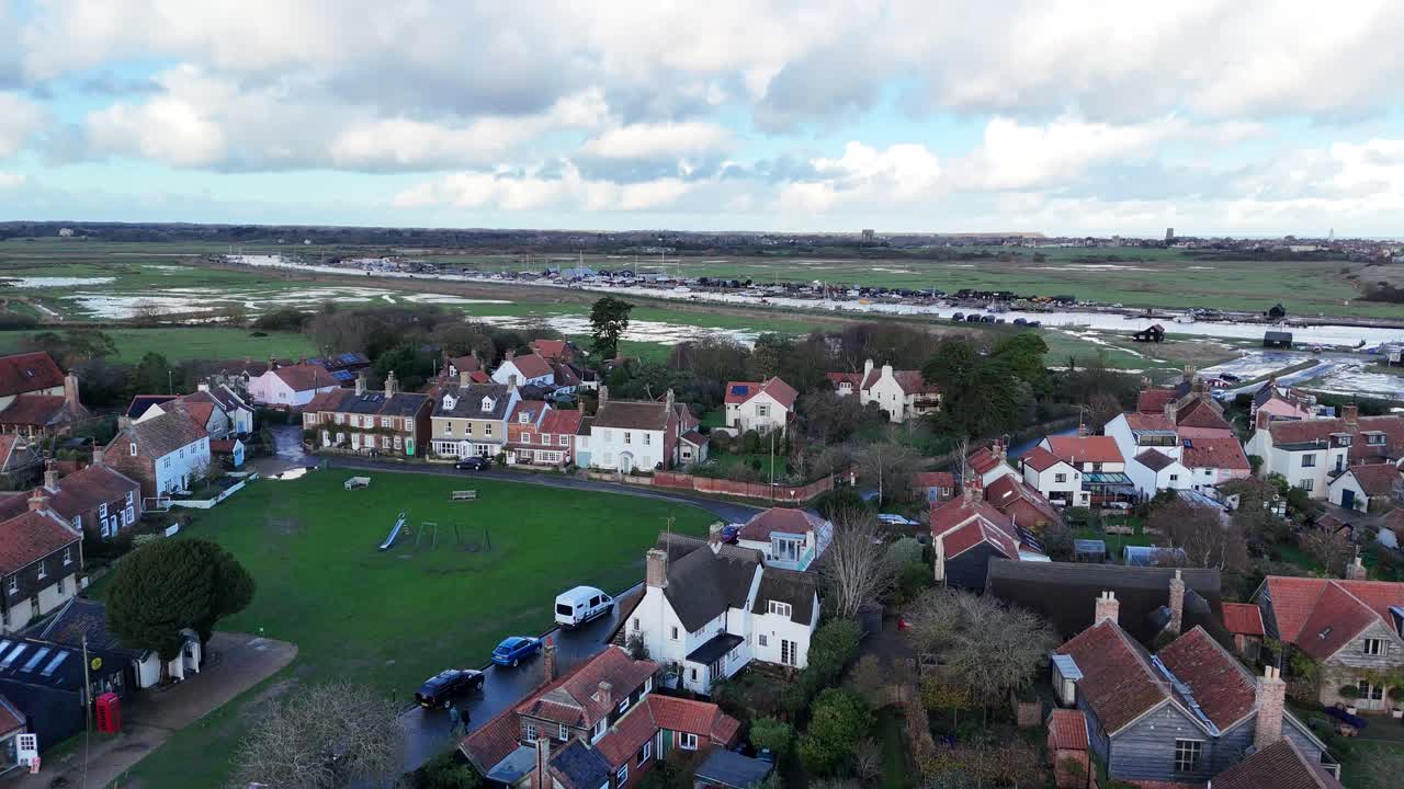 Walberswick Village Suffolk UK pamning drone aerial autumn
