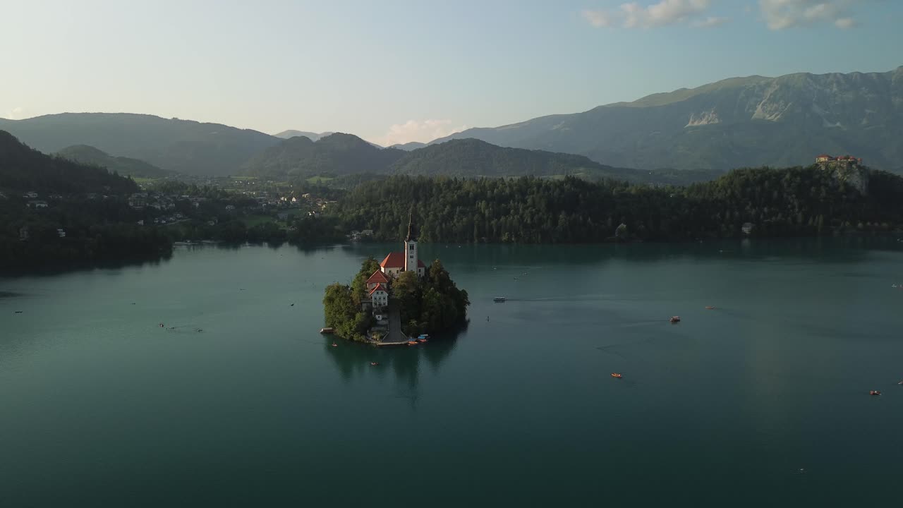 Vista aerea del lago di Bled, Slovenia