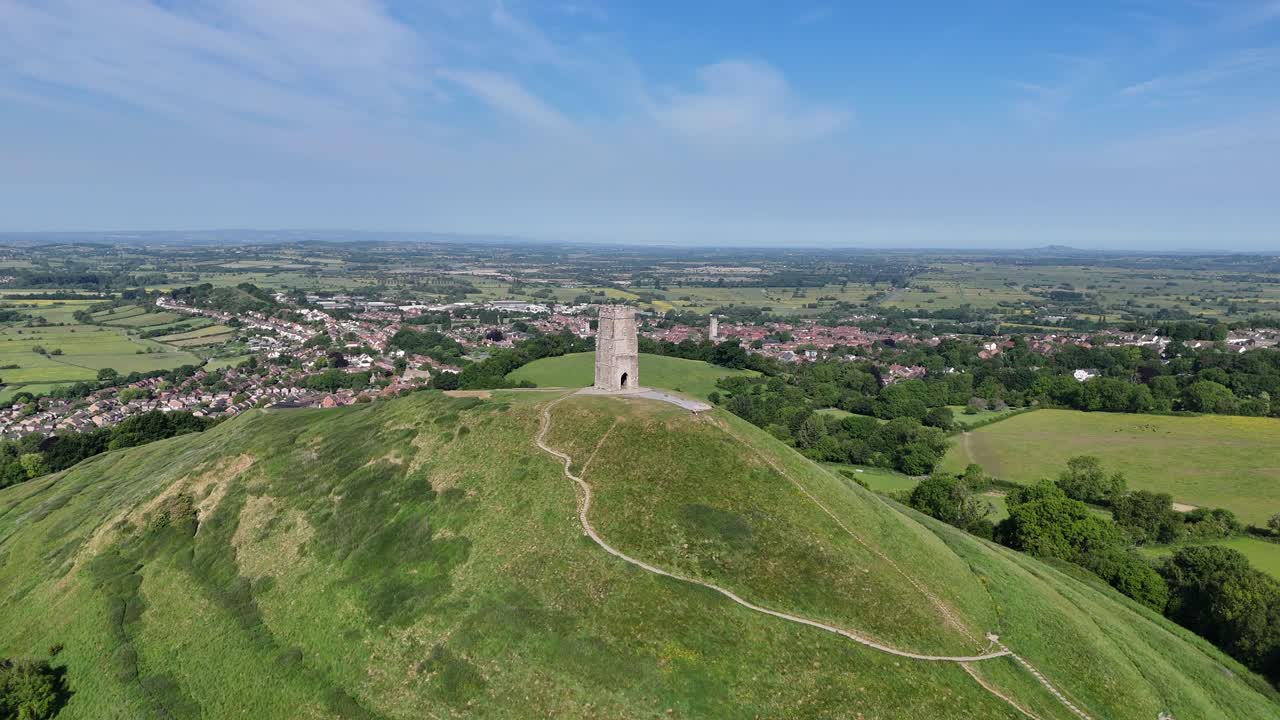 Glastonbury Tor Somerset England Summer's day town in background