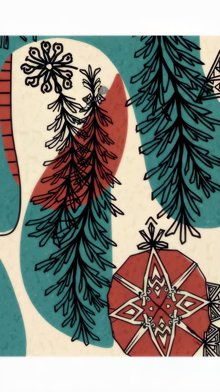 Abstract Winter Holiday Pattern with Pine Trees and Ornaments