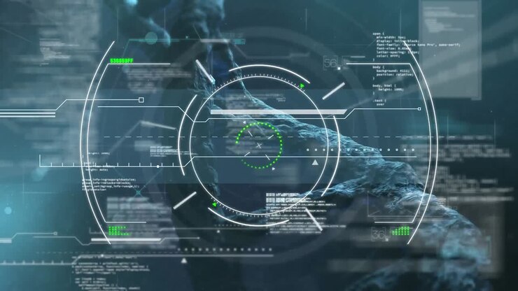 Animation of diverse data over dna chain on navy background