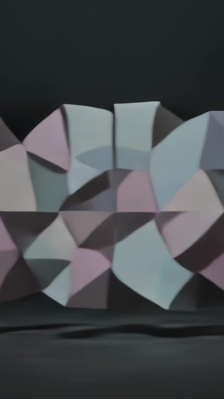 Vertical video: Panning camera revealing 3D wall panel above bench at lounge, showing pastel facets