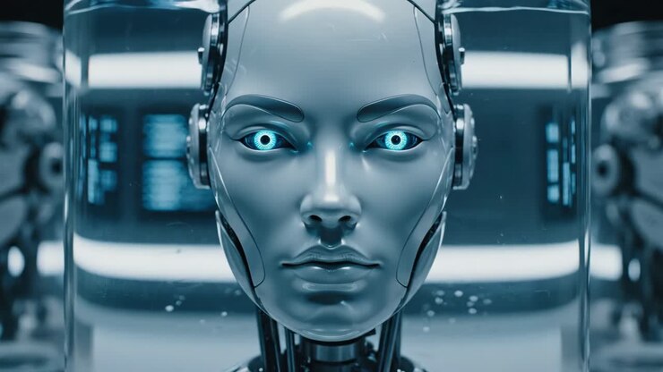Robot IA futuristico nell'acqua