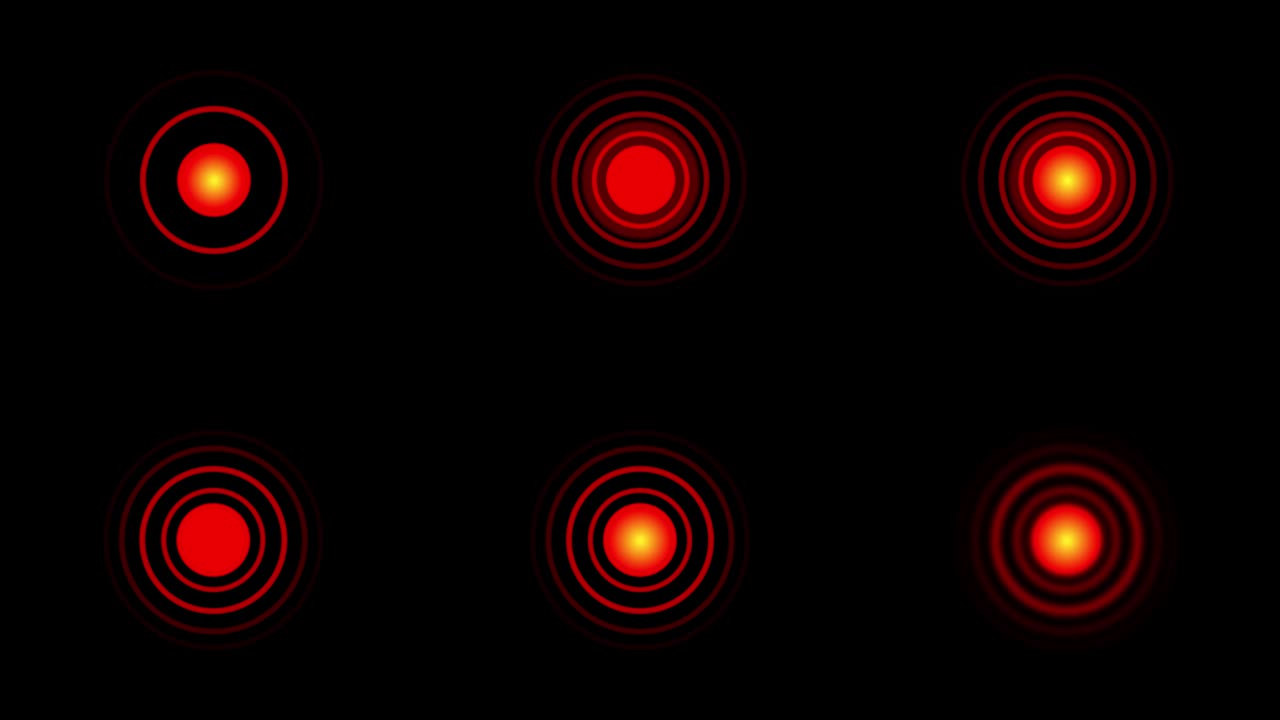 círculos de dolor rojos o marcas de localización parpadean sobre un fondo negro