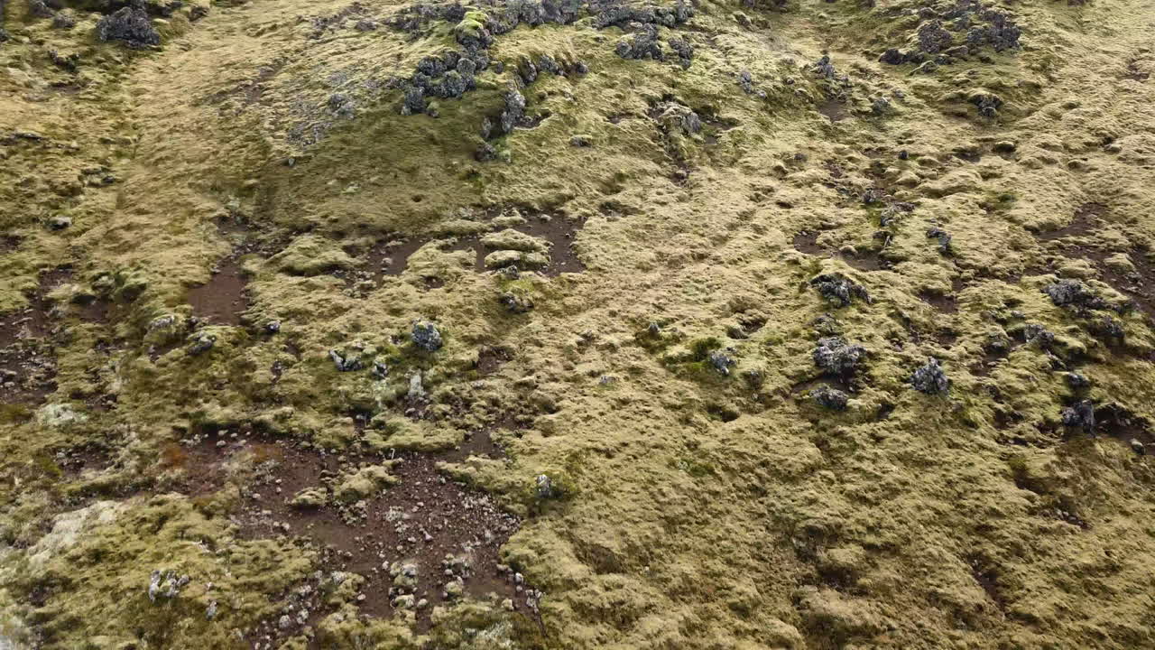 4k aerial flight looking down at rugged sharp lava field in Iceland