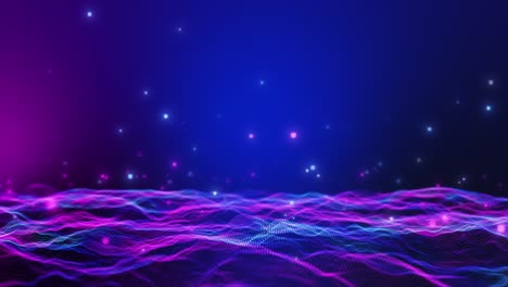 glow purple blue digital landscape with cube particle. crypto currency, big data, block chain and digital technology concept.