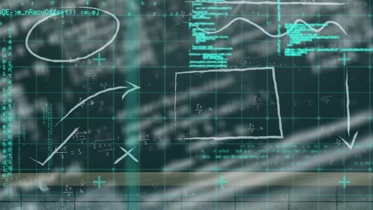 Animation of data processing over black board