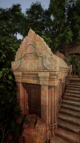 ancient temple ruins in a lush jungle setting