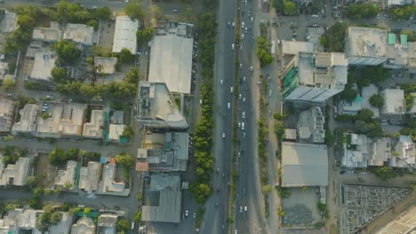 Drone-bird's-eye-view-of-the-shahrah-e-faisal-karachi-road-in-karachi