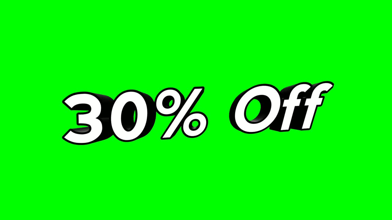animación dibujos animados 30% de descuento texto estilo plano pop-up animación promocional fondo de pantalla verde 4k