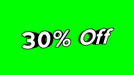 animation cartoon 30% off text flat style pop up promotional animation green screen background 4k