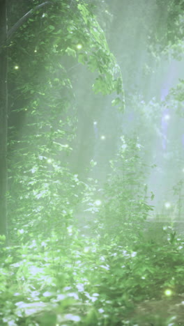 mystical forest illuminated by ethereal light and swirling green vines