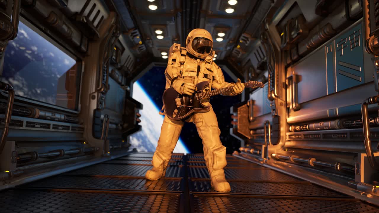 Astronaut Playing Guitar in Space