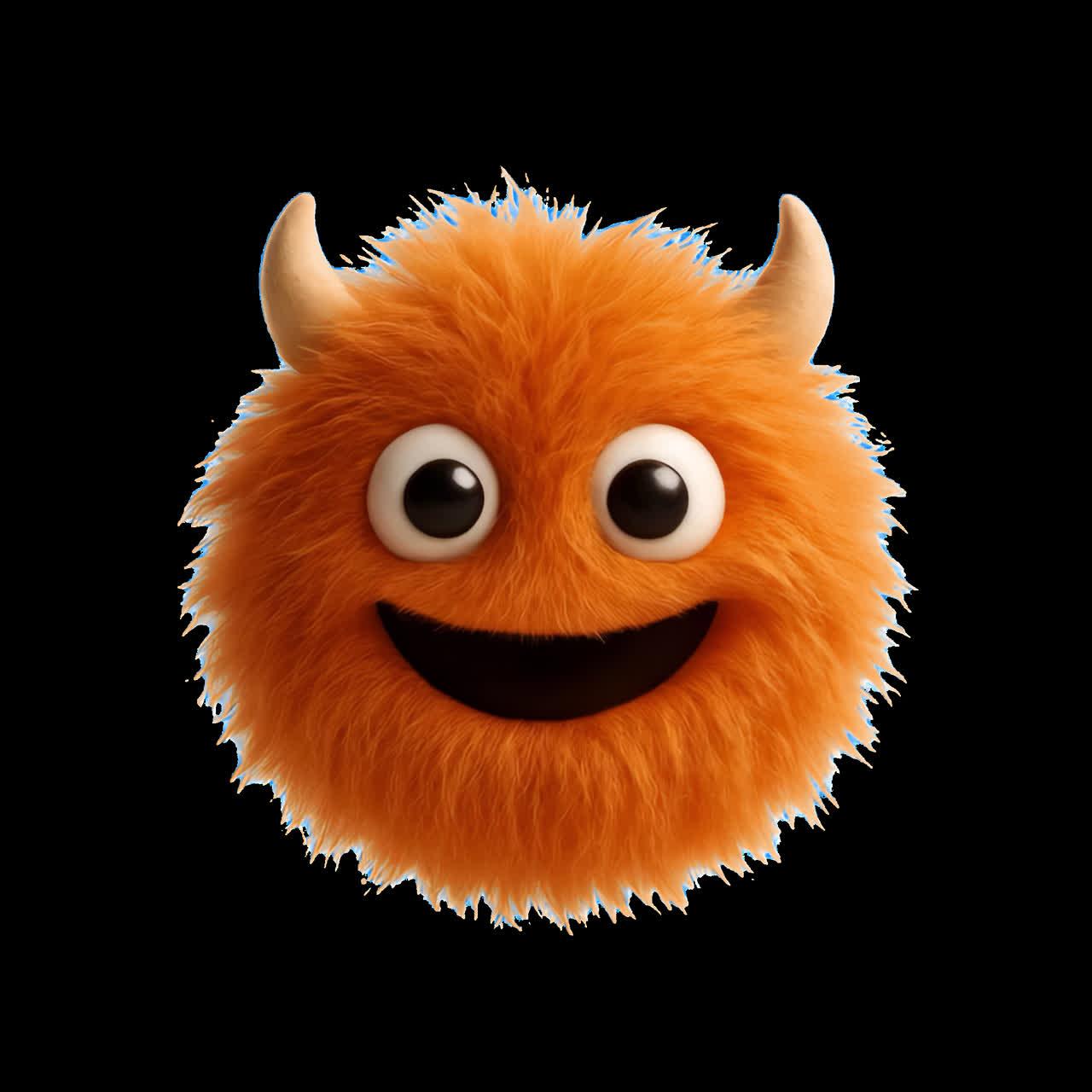 Cute fuzzy orange monster smiling animation isolated asset, transparent 4K video, alpha channel