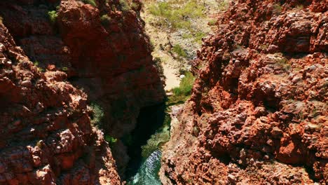 top view of the red rocky gorge of simpsons gap in northern territory of australia