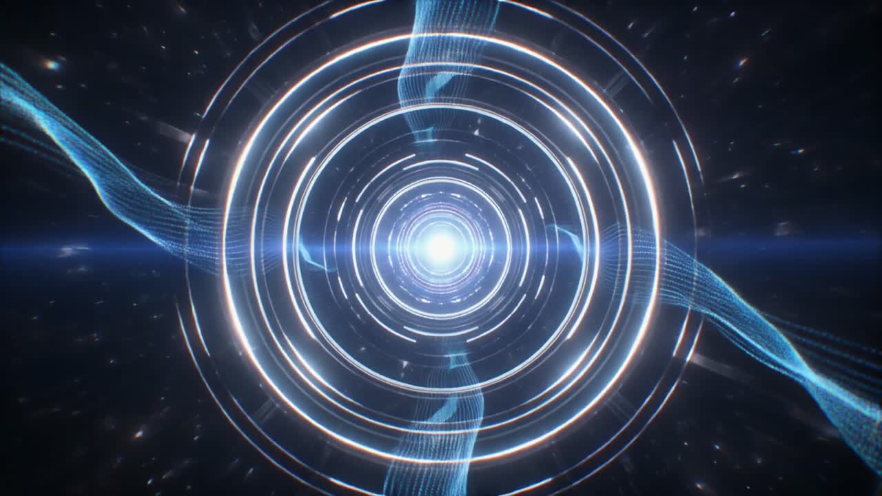 Flying Through a Futuristic Digital Tunnel with Glowing Light
