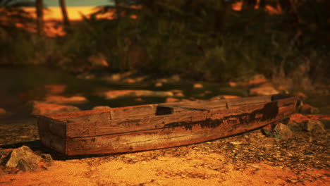 barco de madera en un oasis del desierto