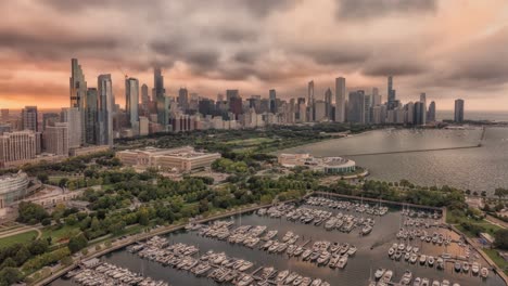 Chicago-Skyline-Luftaufnahme-Vom-Nördlichen-Insel-Hyperlapse