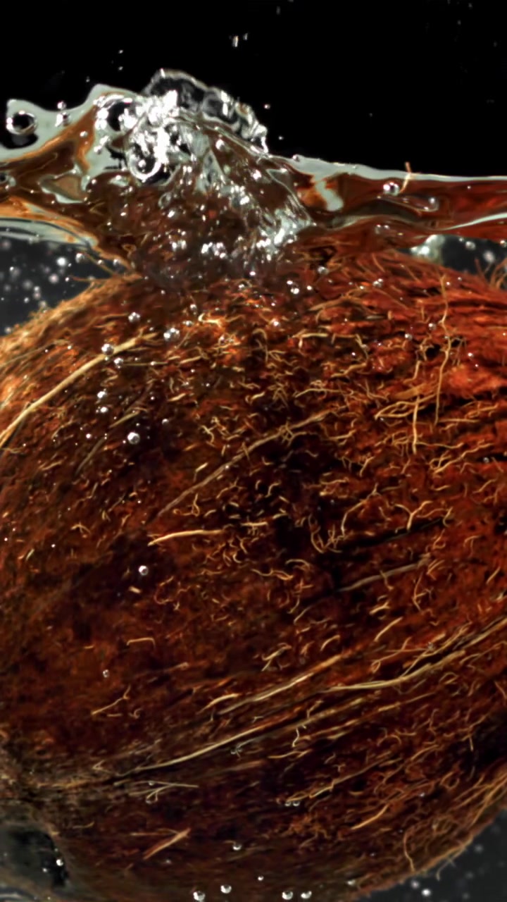 Water Splashing and Pouring onto a Fresh Coconut in Slow Motion