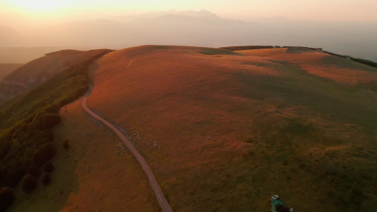 Sunset Over The Mountain Range Of The Majella National Park In Abruzzo, Italy - aerial drone shot
