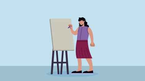 elegante mujer de negocios enseñando con cartón