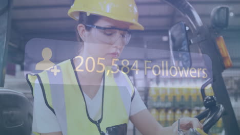 factory worker in safety gear with follower count animation overlaid