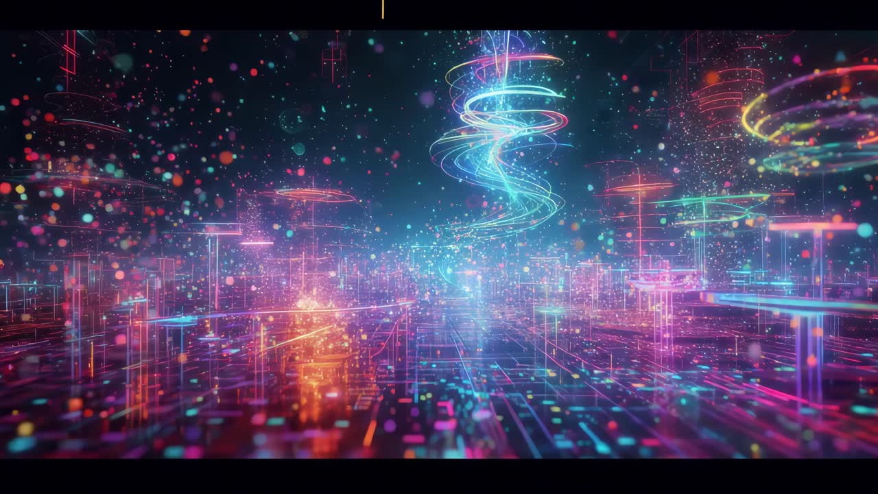 미래의 네온 도시 풍경