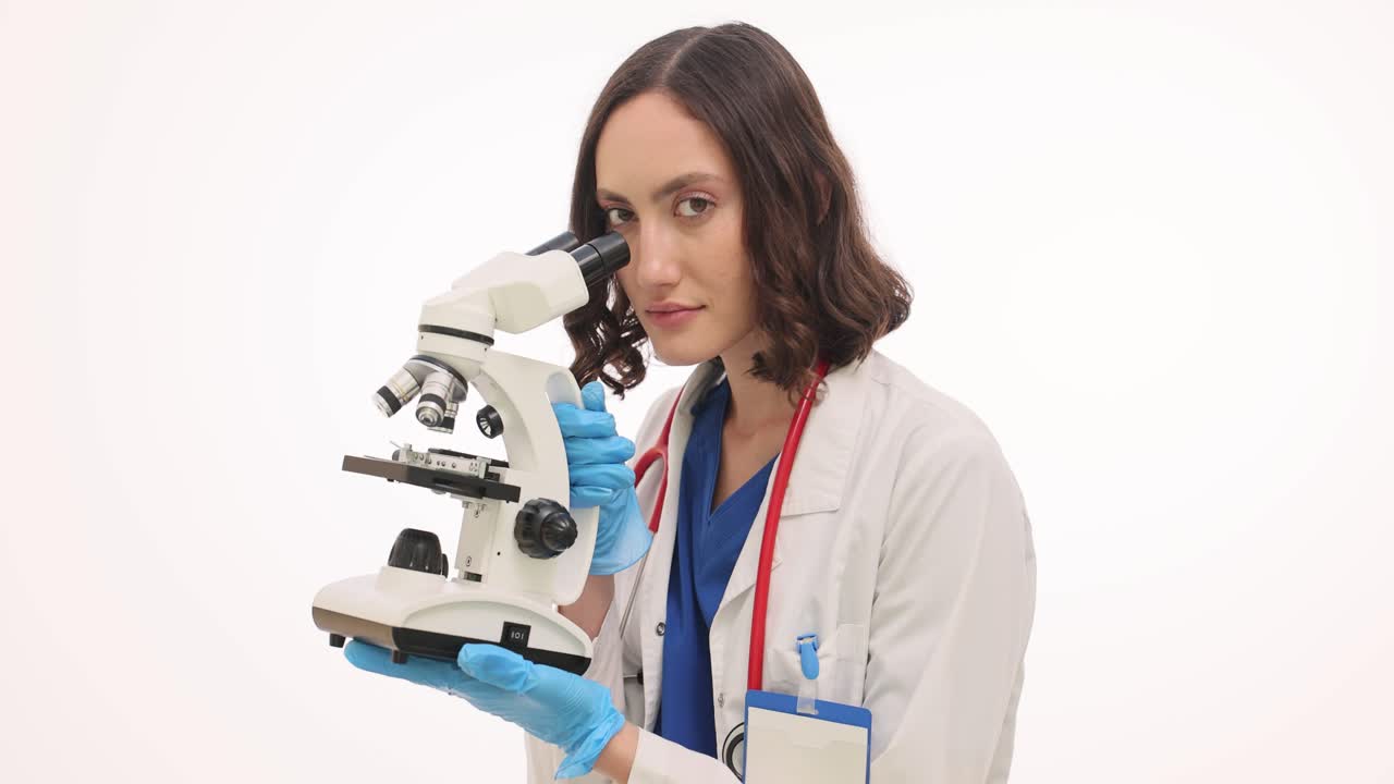 Female Scientist or Doctor Using a Microscope