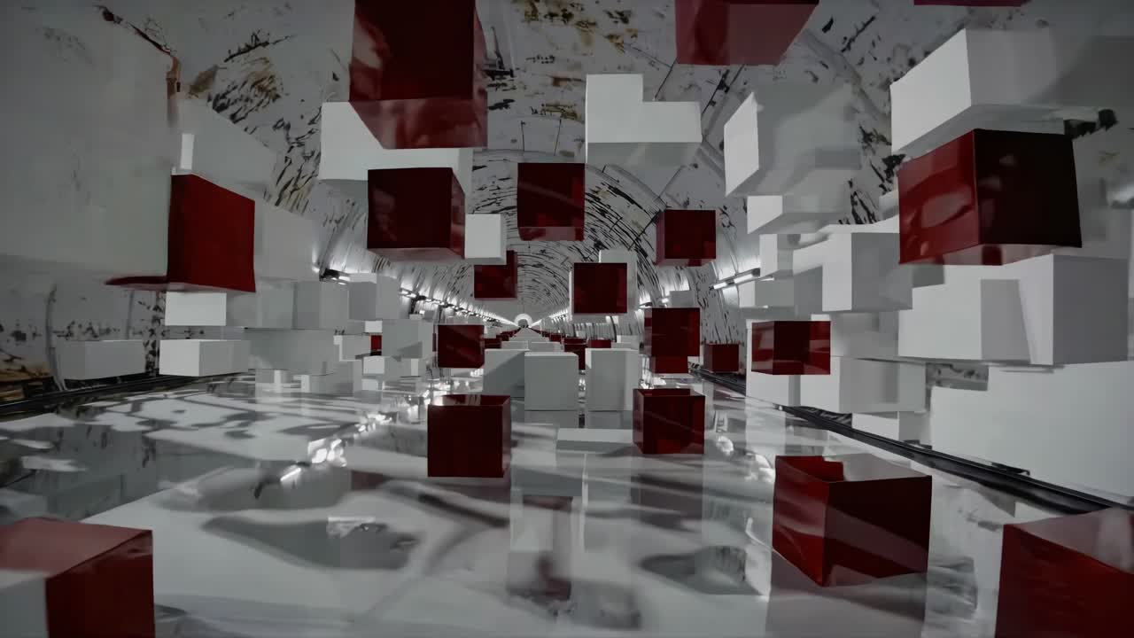 Abstract White and Red Cube Interior Design